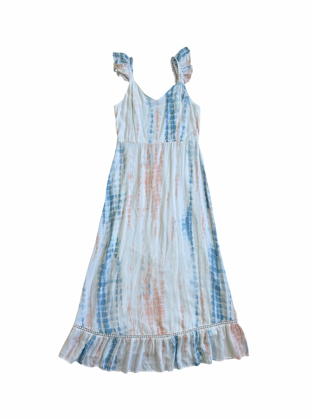 Japna Tie-Dye Maxi Dress Ruffle Hem Blue & Pink Large
